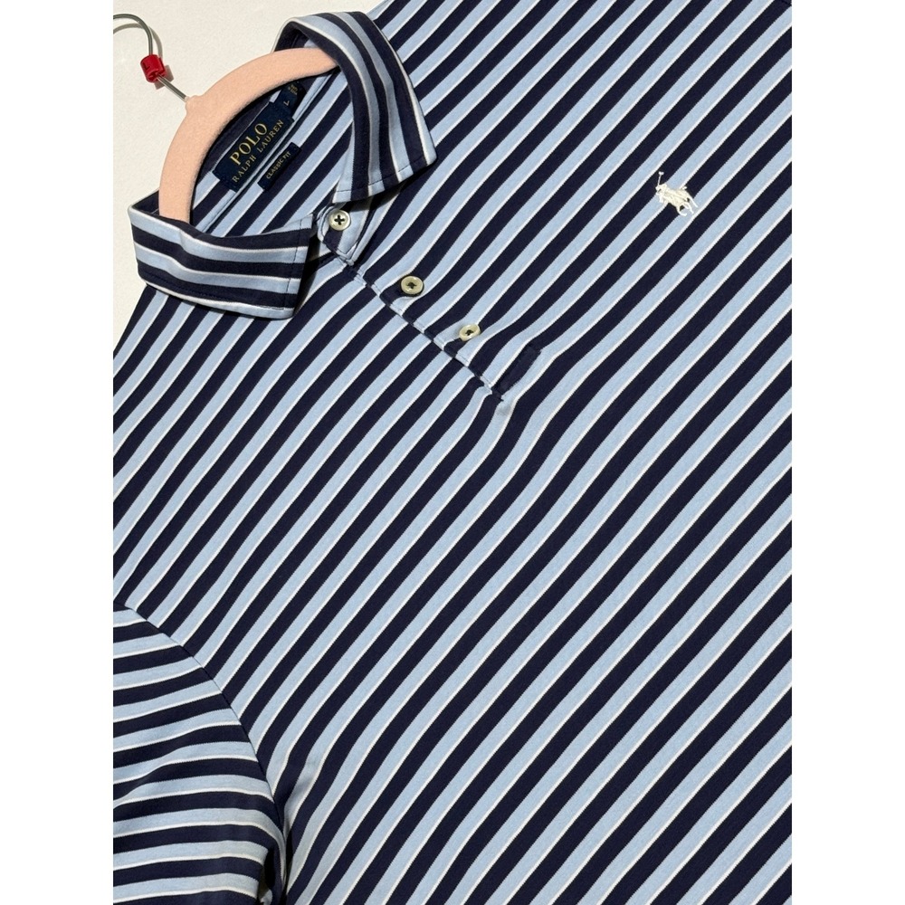 Polo Ralph Lauren Mens Large Classic Fit Striped Polo Shirt Blue‎